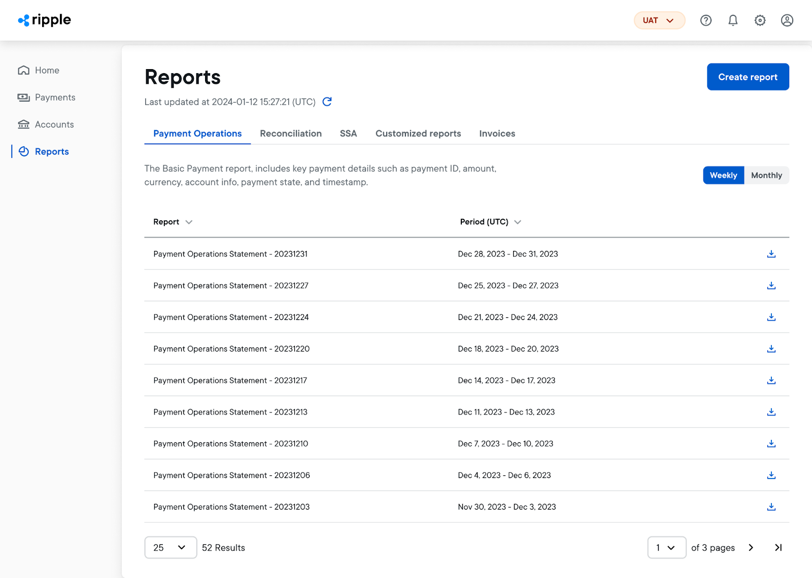 Ripple Payment Reporting Interface