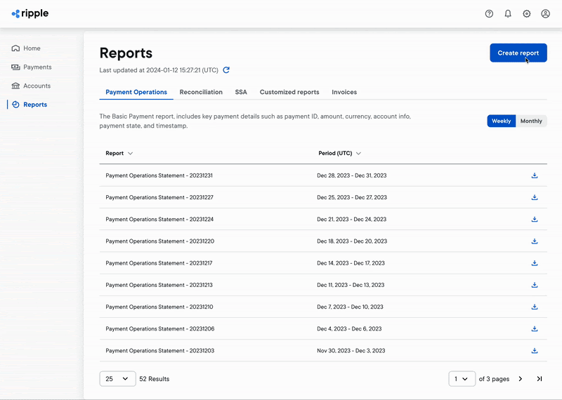 Ripple Payment Customizable Reporting Experience